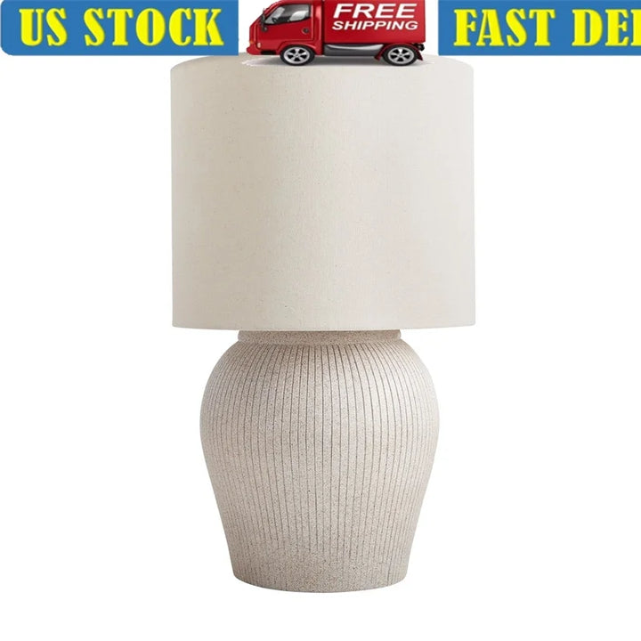 21 Inch Raw Sand Table Lamp with Shade Brighten Home Living Room Kitchen Nightstand Entryway Neutral Decor Lighting Touch