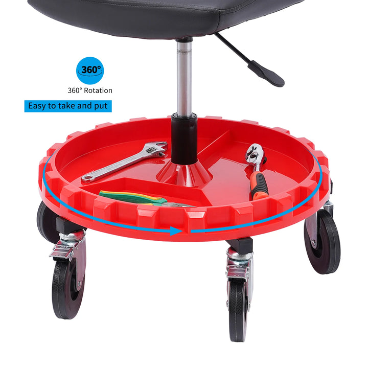 220 LBS Rolling Garage Stool Adjustable Height Mobile Rolling Gear Seat Round Tray Garage Pneumatic Stool