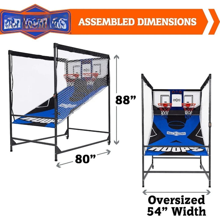 hall of games premium arcade cage basketball game with steel frame and polycarbonate backboard, dual shot led scoring