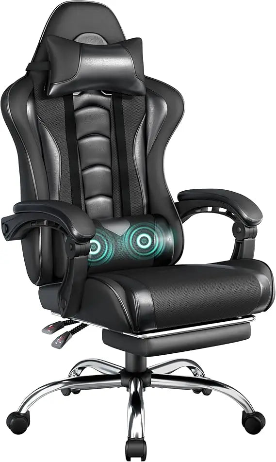 Gaming Chair, Video Game Chair with Massage Lumbar Support and Footrest Height Adjustable Ergonomic Computer Chair with Swivel