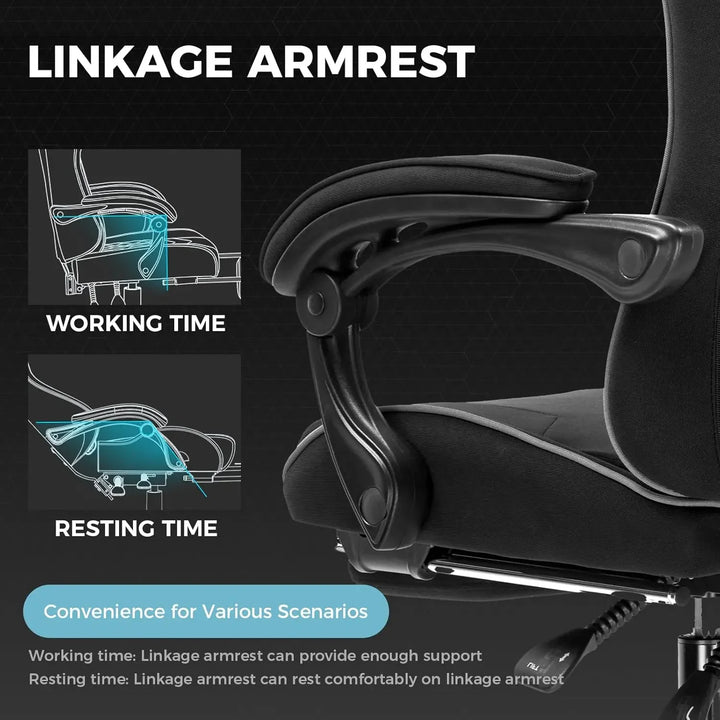 Gaming Chair with Footrest, Computer Chair with and Lumbar Support, Height Adjustable Game Chair with 360°-Swivel Seat