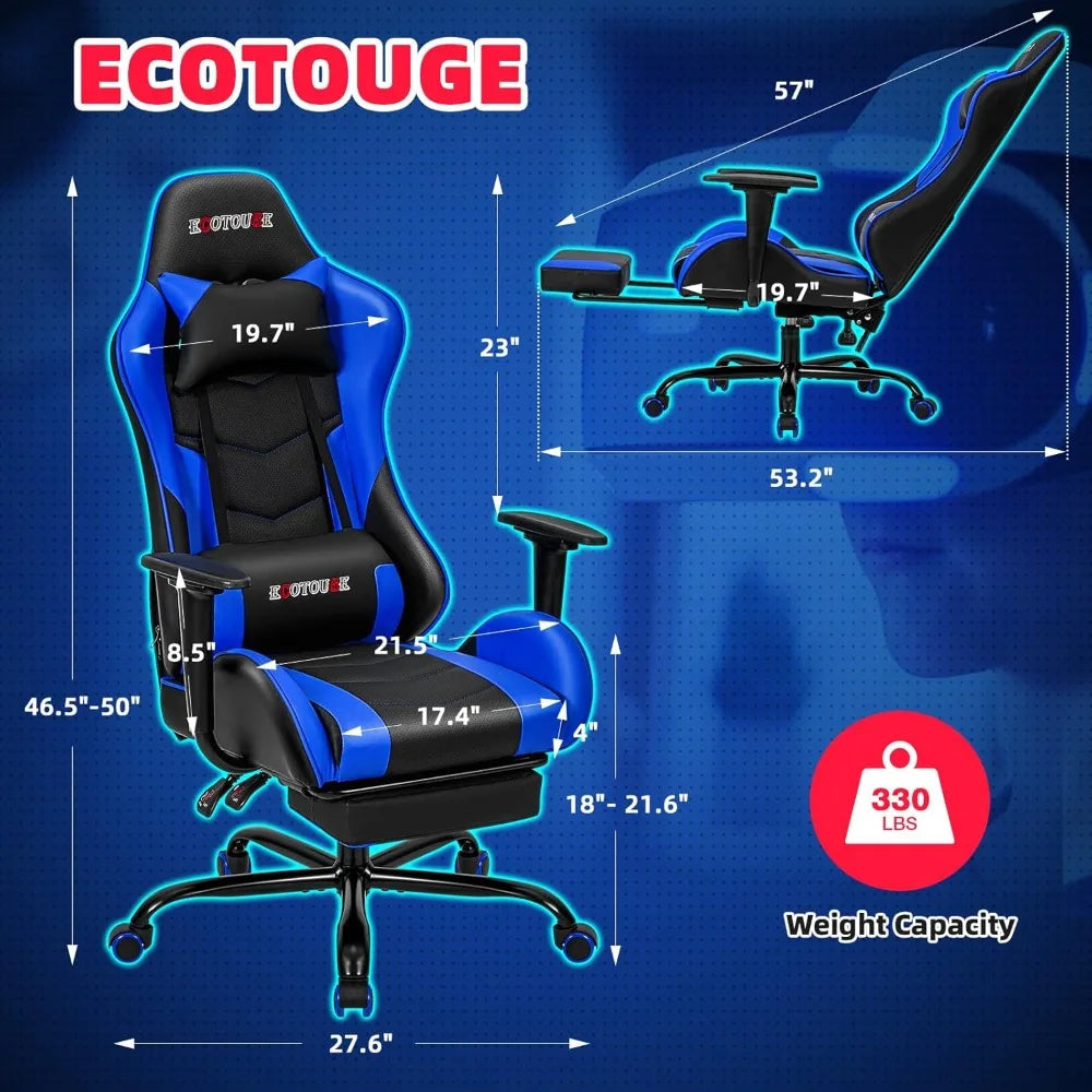 Ergonomic Massage Gaming Chair with Footrest & Reclining Function