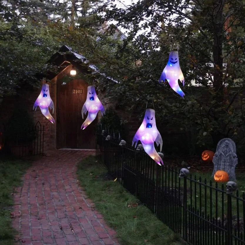 42/130cm Halloween Outdoor Ghost pendant LED Lights Battery Power Ghost Horror Grimace Glowing Party Props Halloween Decoration