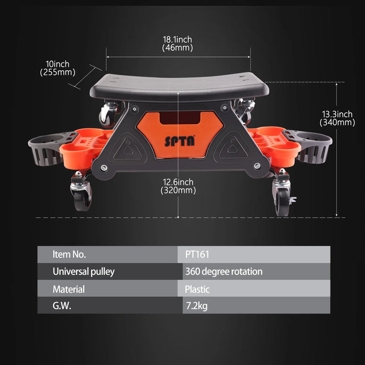 SPTA Car Mechanic Stool Rolling Creeper Seat Cushion Brake Wheels Tray Roller