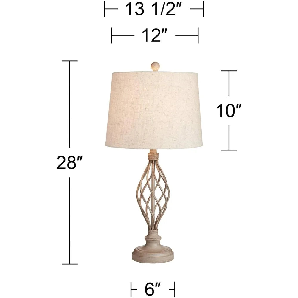 Modern Industrial Table Lamps 28" Tall Set of 2 Weathered Sand Iron Cream Tapered Drum Shade for Bedroom Living Room