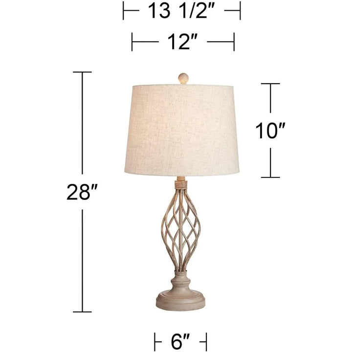 Modern Industrial Table Lamps 28" Tall Set of 2 Weathered Sand Iron Cream Tapered Drum Shade for Bedroom Living Room
