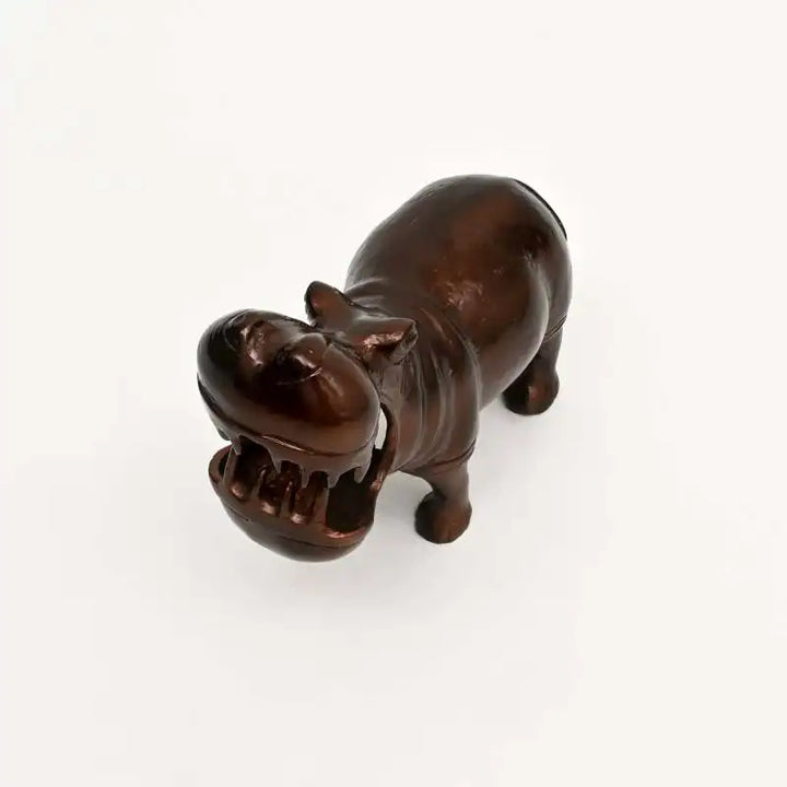Decorative Happy Hippo Aluminum Figurine with Copper Antique Finish, 14x7x11.5  Unique Animal Sculpture