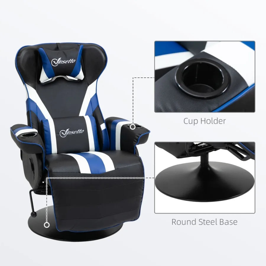 Vinsetto Racing Style Reclining Gaming Chair Computer Reclining Chair with Lumbar Support Footrest and Cup Holder Black White B