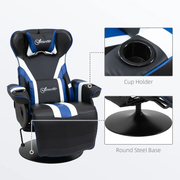 Vinsetto Racing Style Reclining Gaming Chair Computer Reclining Chair with Lumbar Support Footrest and Cup Holder Black White B