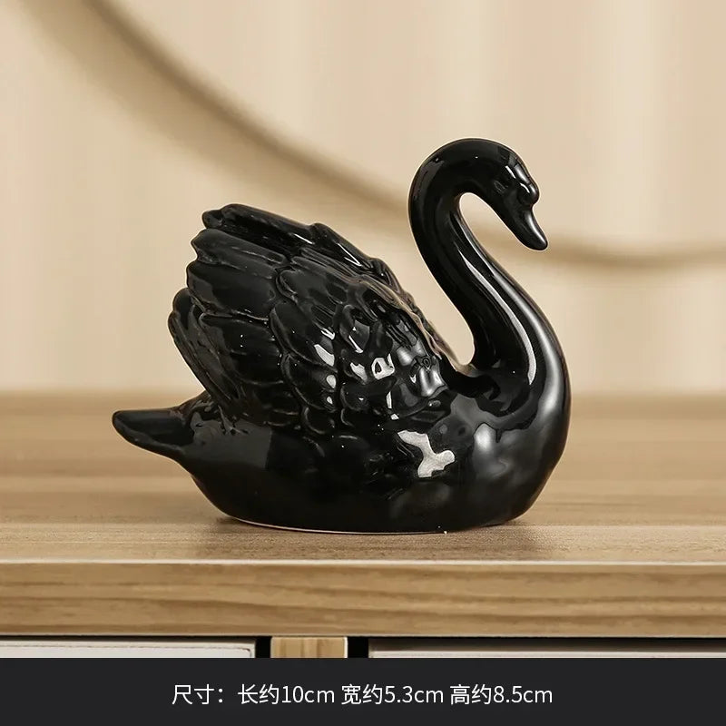 Lovers Swan Ceramic Trinket Creative Black and White Living Room Study Animal Bonsai DIY Soft Decoration Home Accessories