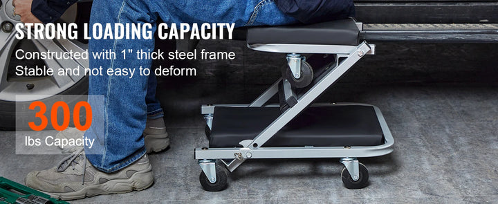 SucceBuy Z-Creeper Seat 2 in 1 Rolling Folding Car Creeper/Stool Low Profile  with 6 pcs Wheels for Garage Shop Auto Repair