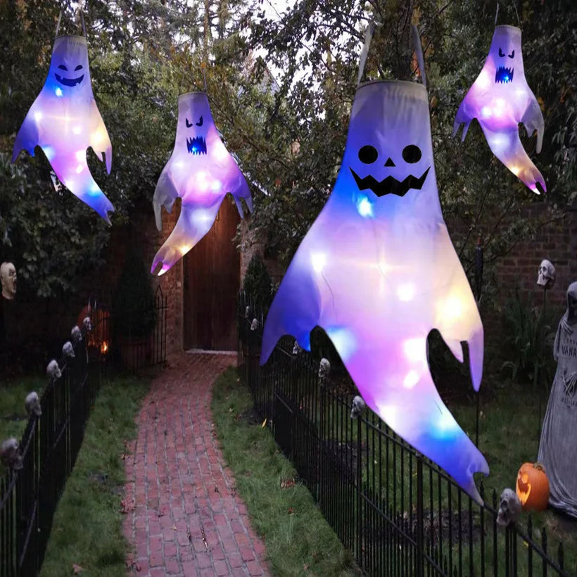 42/130cm Halloween Outdoor Ghost pendant LED Lights Battery Power Ghost Horror Grimace Glowing Party Props Halloween Decoration