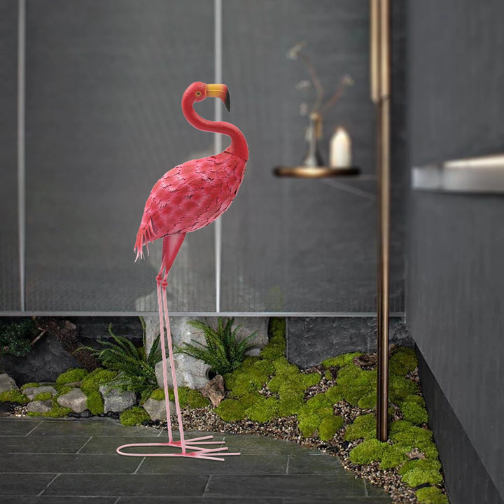 1 Pcs Pink Flamingo Metal Sculpture Garden Statues Large Bird Sculptures Yard Art Outdoor Decoration