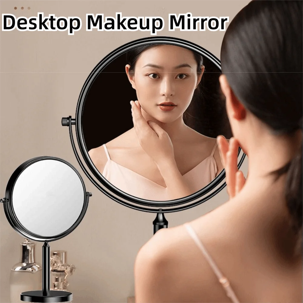 Double Sided Desktop Makeup Mirror 360 Rotating Waterproof Magnifying Cosmetic Mirror Round Free Standing Swivel Vanity Mirror