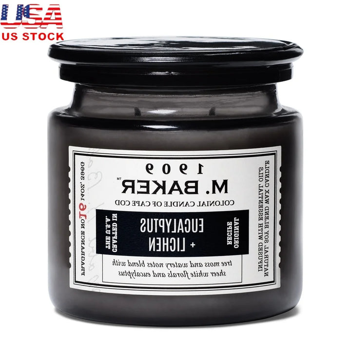 Eucalyptus Lichen Aromatherapy Candle 2 Wicks Soy Wax Natural Fragrance Clean Minty Earthy Scent Long Lasting Burn Time 60 Hours