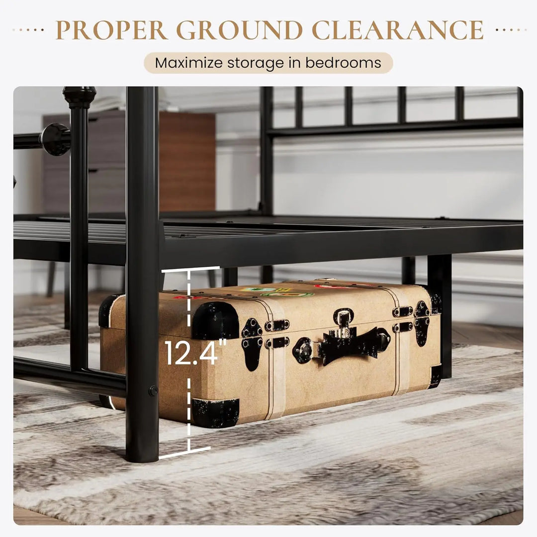 14'' Queen Size Metal Platform Bed Frame/Victorian Headboard and Footboard/Steel Slats Mattress Foundation for Storage