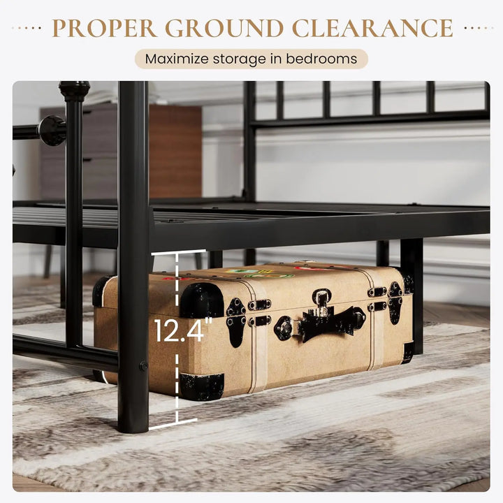 14'' Queen Size Metal Platform Bed Frame/Victorian Headboard and Footboard/Steel Slats Mattress Foundation for Storage