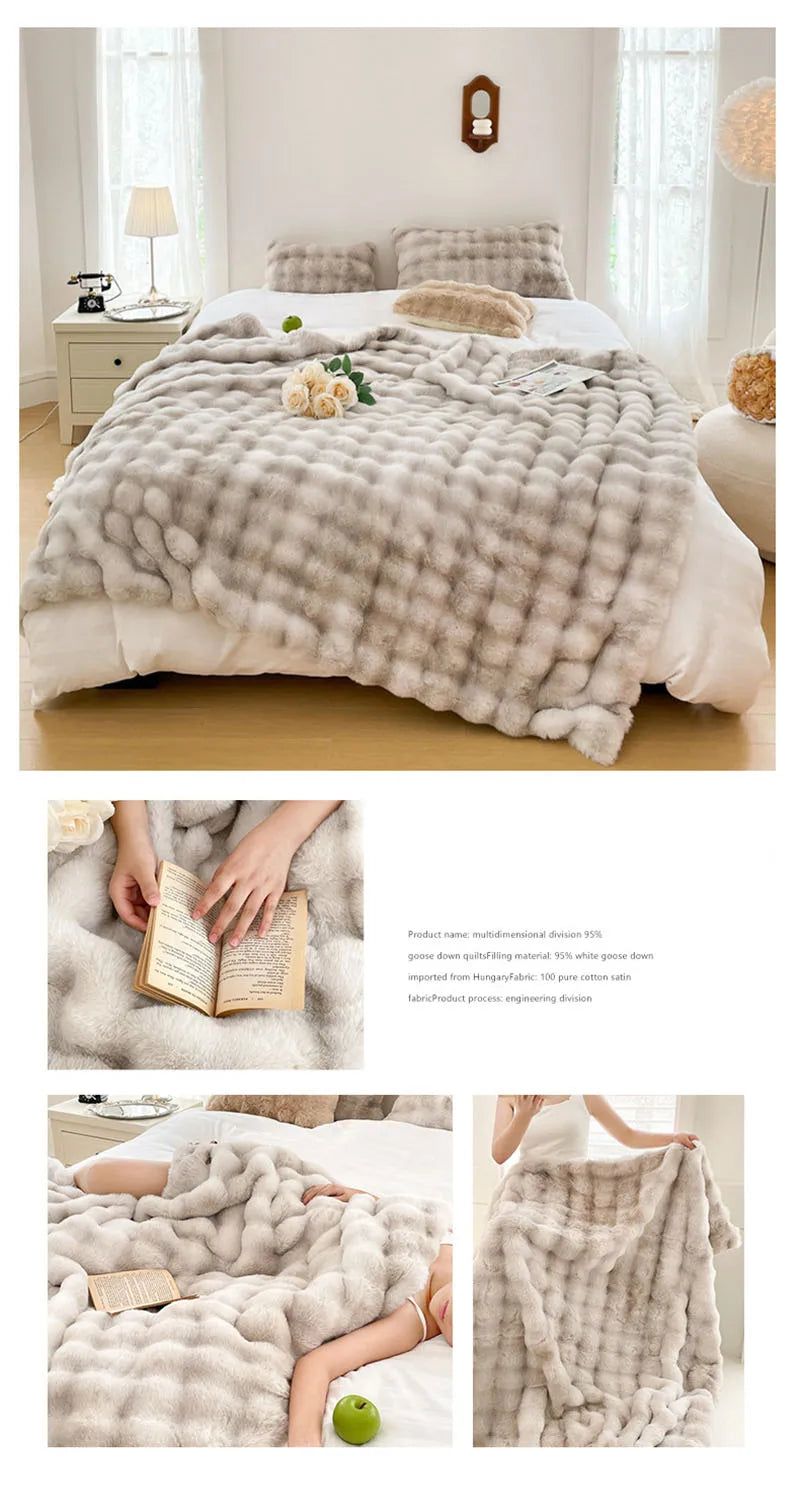 Luxury Thickened Rabbit Fur Plush Blanket High End Ultra Soft Cozy Office Nap Blanket Autumn Winter Sofa Cover for Living Room
