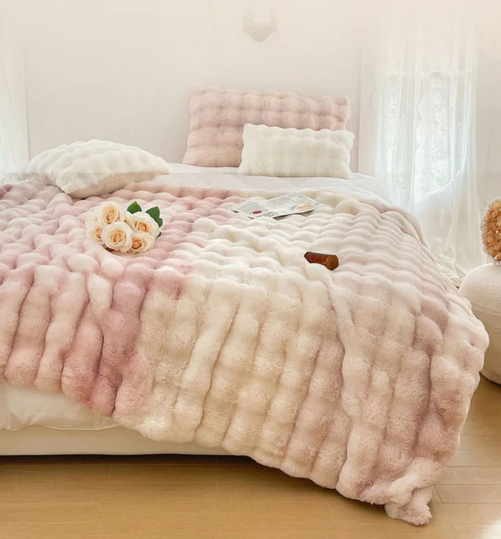 Luxury Thickened Rabbit Fur Plush Blanket High End Ultra Soft Cozy Office Nap Blanket Autumn Winter Sofa Cover for Living Room