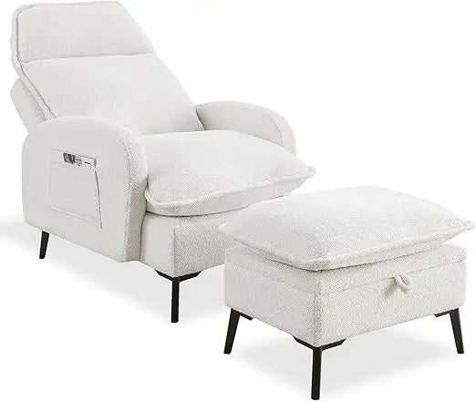 Accent Chair with Ottoman, Comfy Reading Chair and Ottoman Set, Modern Velvet Lounge Armchair with Storage and Adjustable Backre