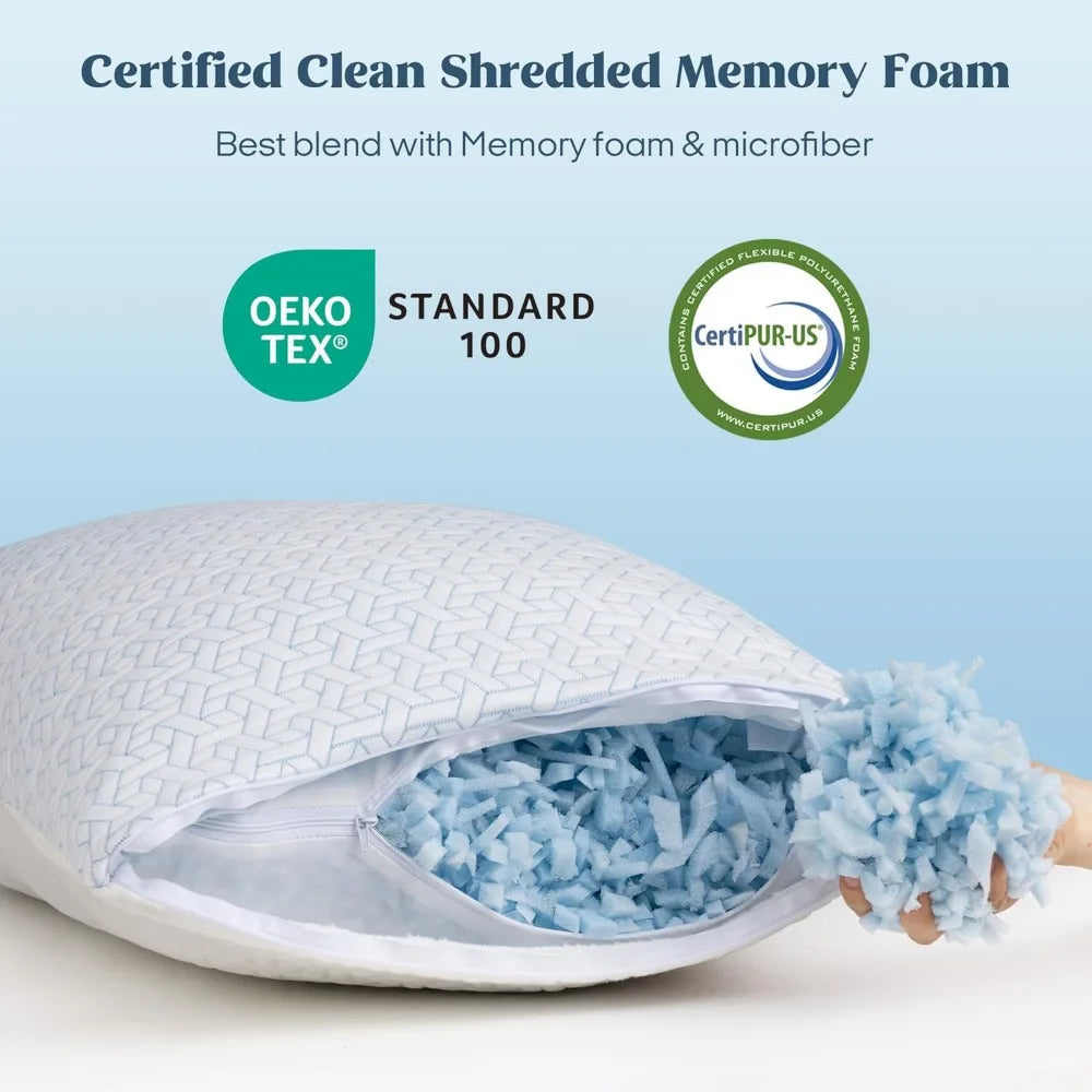 ® Queen Size Pillows Set of 2, Shredded Memory Foam Pillows, Cooling Queen Pillow 2 Pack, Adjustable Firm Bed Pillow for Sleepin