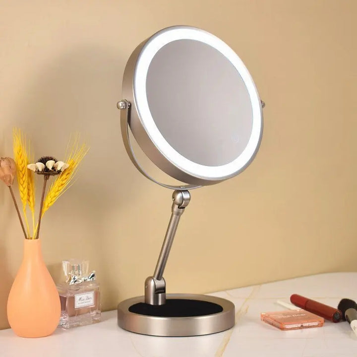 8 Inch Makeup Mirror With Light Lamp 5/7/10X Magnification 3 Color Lights,Adjustable Brightness Height Standing Cosmetic Mirror