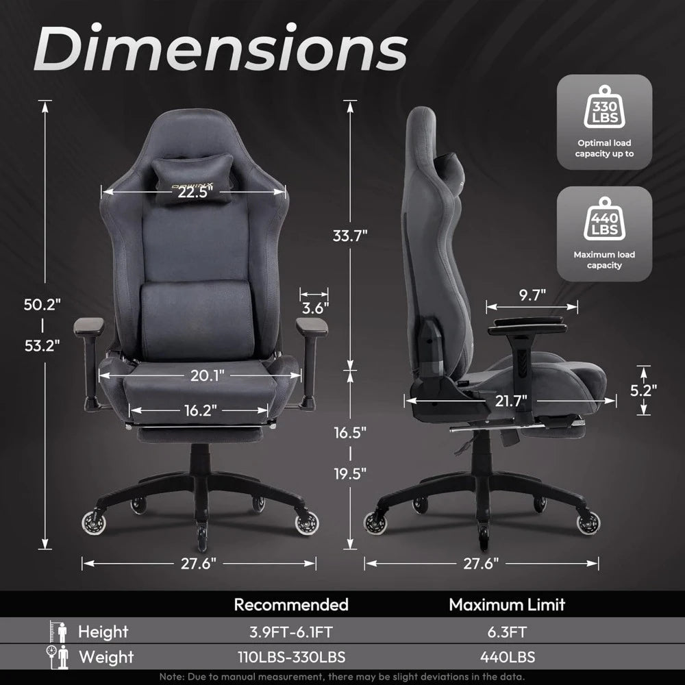 Dowinx Gaming Chair,Breathable Suede Fabric Game Chair with 3D Armrest and PU Wheels,Big and Tall Gaming Chair with Massage