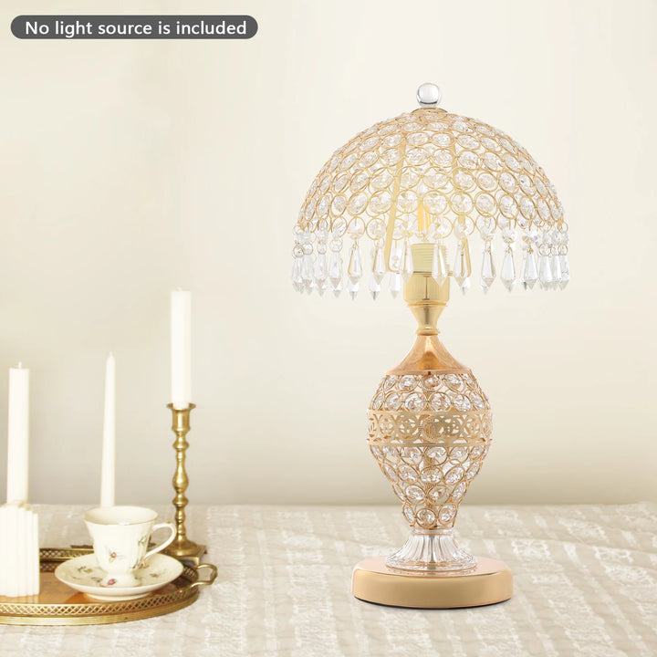 Crystal Table Lamp,Gold 110V Tabletop Decorative Bedside Lamp Corded Electric Lighting 3-5m² for Bedrooms,Living Rooms
