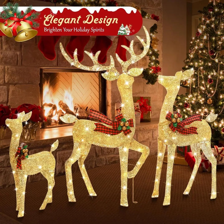 Reindeer Christmas Decoration for Yard 3Piece Light Up Reindeer Family for Christmas Outdoor Decorations Yard Lighted Xmas Deer