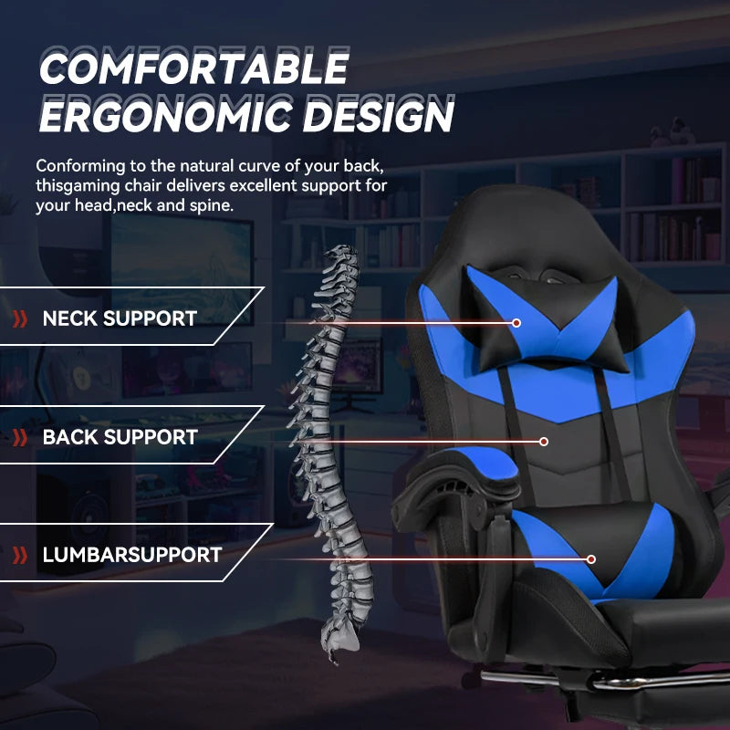 Nalupatio Ergonomic Office Chair, Leather E-Sports Chair,Gaming Chair, Rotatable Adjustable Headrest，For Offices Or Gaming Halls