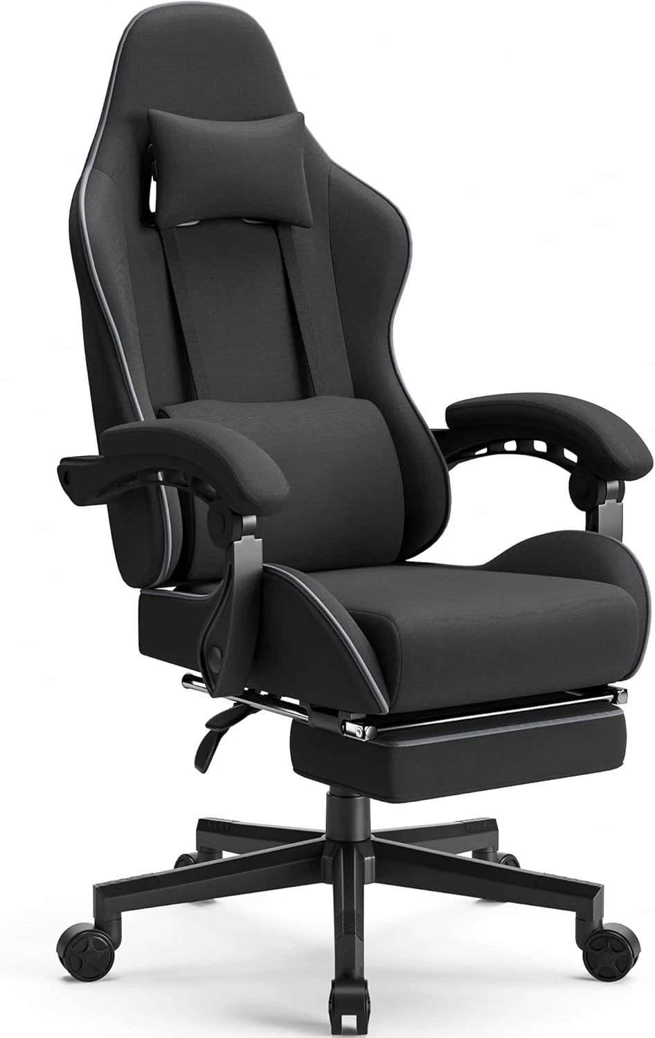 Gaming Chair Fabric Big and Tall with Pocket Spring Cushion, Massage Game Chair Cloth with Headrest, Ergonomic Computer Chair