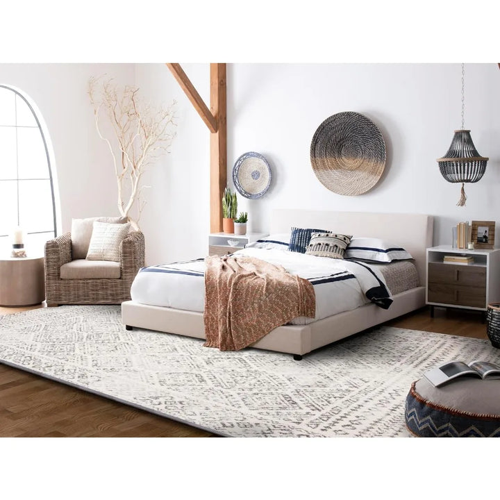 Moroccan-Style Bohemian Distressed Area Rug 8x10 - Large Size, Ivory and Grey Tones, Easy to Clean and Non-Shedding