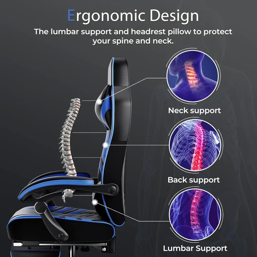 Gaming Chair Video Game Chair with Footrest and Lumbar Support Racing Style PU Leather Computer Chair Ergonomic Adjustable Swiv