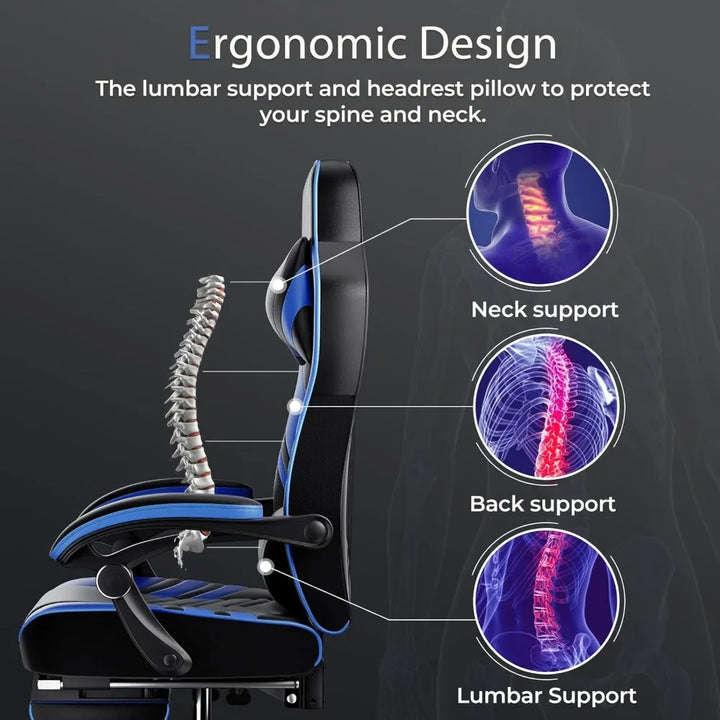 Gaming Chair Video Game Chair with Footrest and Lumbar Support Racing Style PU Leather Computer Chair Ergonomic Adjustable Swiv