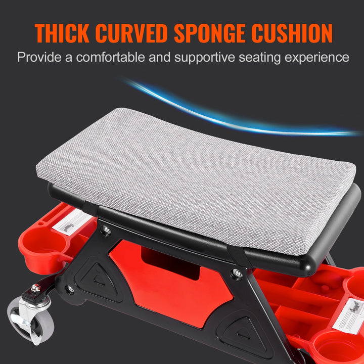 SucceBuy Rolling Mechanic Seat 300 LBS with Wheels Tool Trays Drawer Heavy Duty Roller Creeper Seat for Garage DIY Automotive