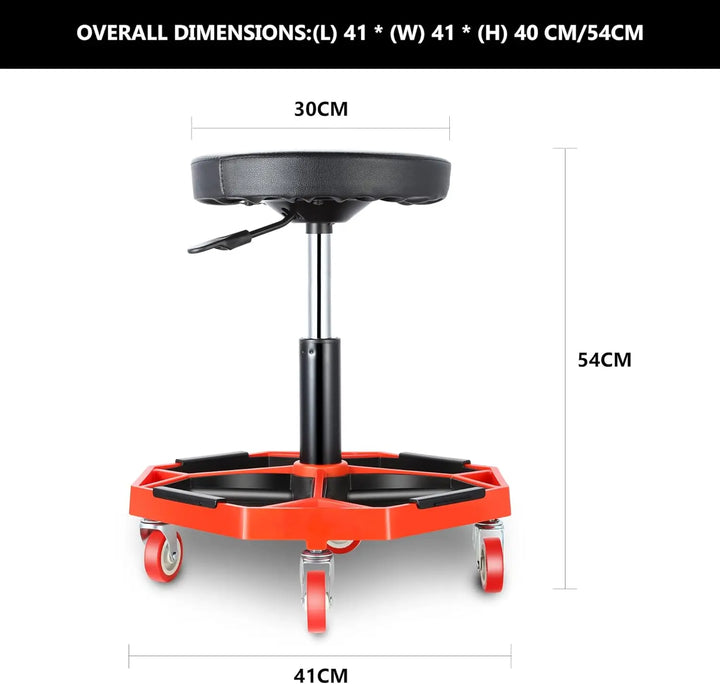 TOOLS-00253 Adjustable Height Pneumatic Garage Seat Rolling Mechanic Stool with Tool Tray Storage