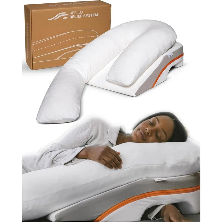 Reflux Relief System, Bed Wedge Pillow for Acid Reflux and GERD Relief with Therapeutic Body Pillow, Insert, and Covers,