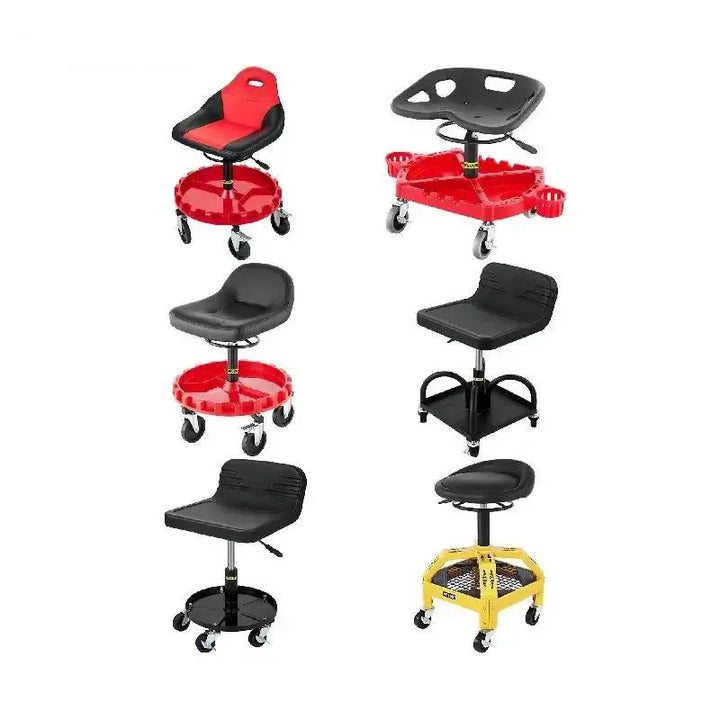 SucceBuy Rolling Garage Stool Car Detailing Stool Adjustable Height Mechanic Seat With Tool Tray Workshop Auto Repair Shop Stool