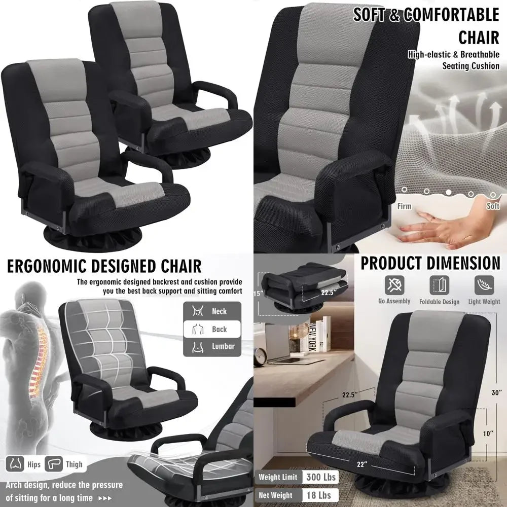 "swivel gaming chairs with armrests and folding reclining sofas for video gaming with adjustable positions, padded backrest and
