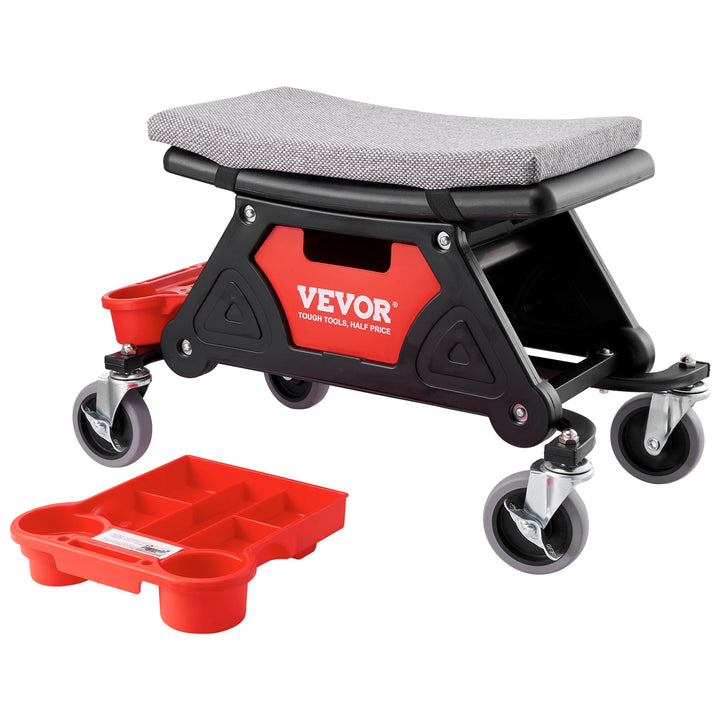 SucceBuy Rolling Mechanic Seat 300LBS w/ Wheels Tool Trays Drawer Heavy Duty Roller Creeper Seat for Home Garage DIY Automotive