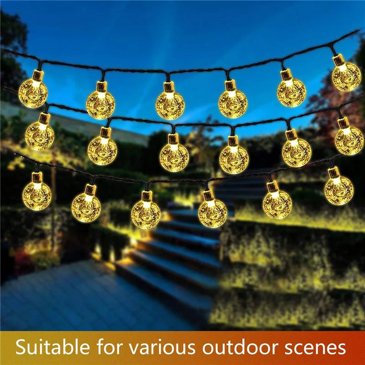 Solar Crystal Ball String Lights â€“ 4 Colors, 8 Modes Outdoor Garden & Balcony Accent | Eco-Friendly LED Decor | Trufairs