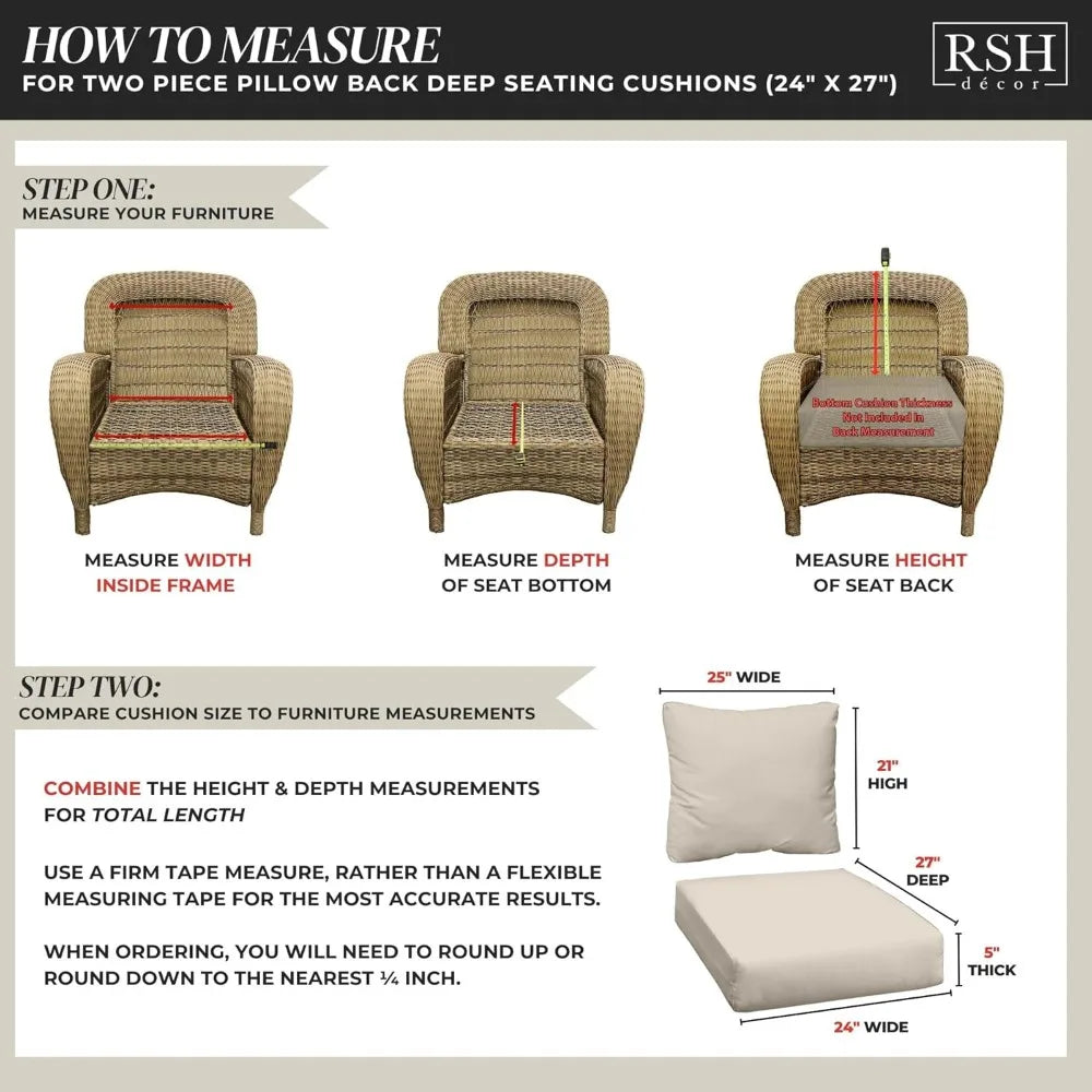 Deep Seating Cushion with Pillow Back  24” x 27” Seat  All-Weather Spun Fabric  Water and Fade-Resistant  Outdoor Chair