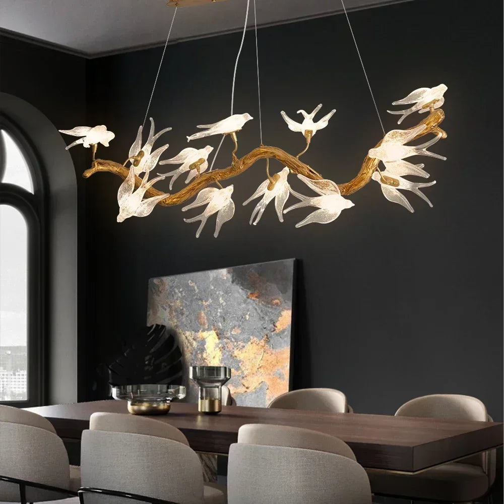 Luxury Branch Chandelier Glass Bird Crystal Led Ceiling Chandelier for Dining Room Bedroom Hotel Vintage Living Room Chandelier