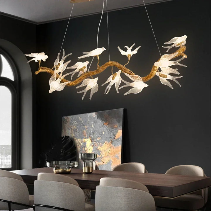 Luxury Branch Chandelier Glass Bird Crystal Led Ceiling Chandelier for Dining Room Bedroom Hotel Vintage Living Room Chandelier