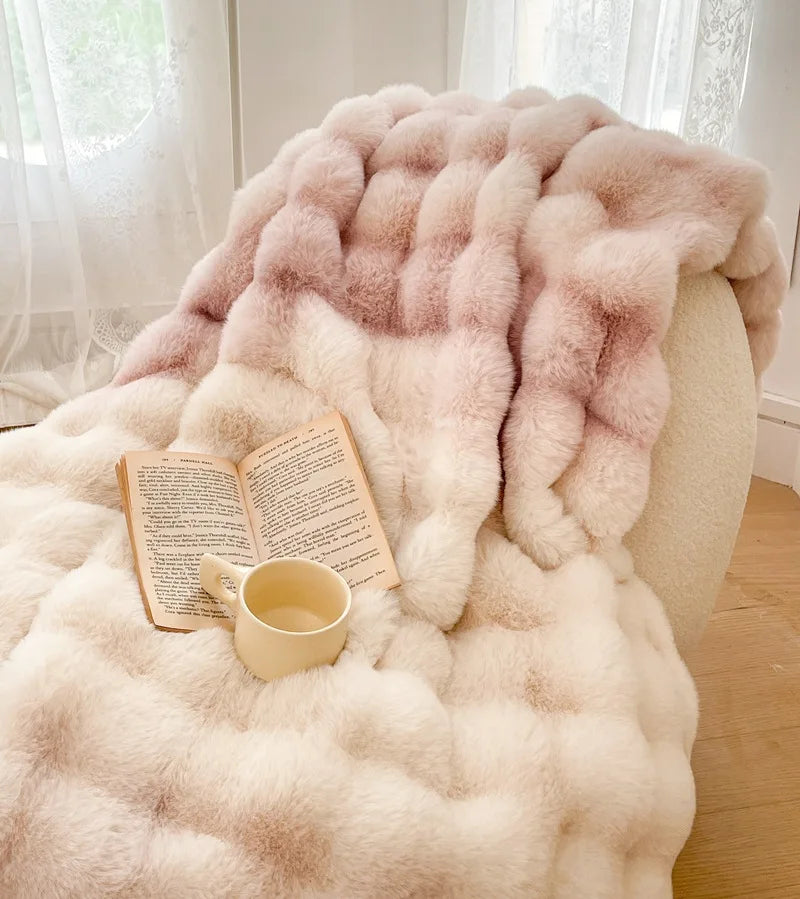 Luxury Thickened Rabbit Fur Plush Blanket High End Ultra Soft Cozy Office Nap Blanket Autumn Winter Sofa Cover for Living Room