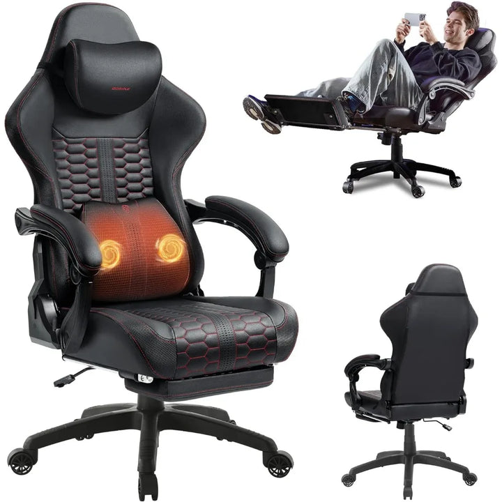 Gaming Chair Big and Tall with Dual-Point Massager Lumbar Support, Video Game Chairs for Adults with Footrest, Ergonomic Comput