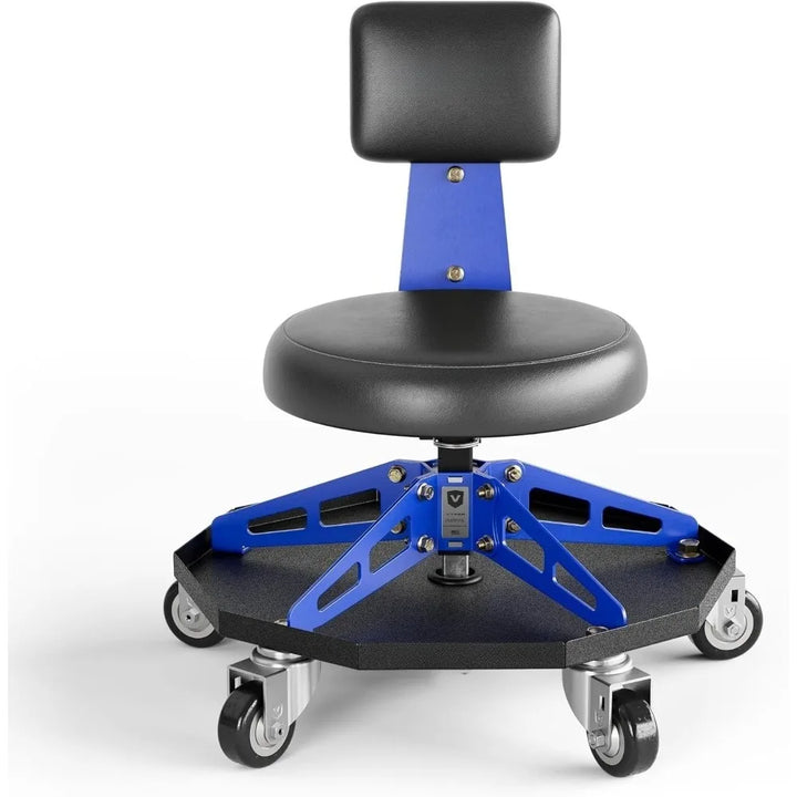 Robust Steel Sport Shop Chair for Mechanics, Automotive, DIY,300 lb Capacity Garage Stool with Backrest & Large Wheels