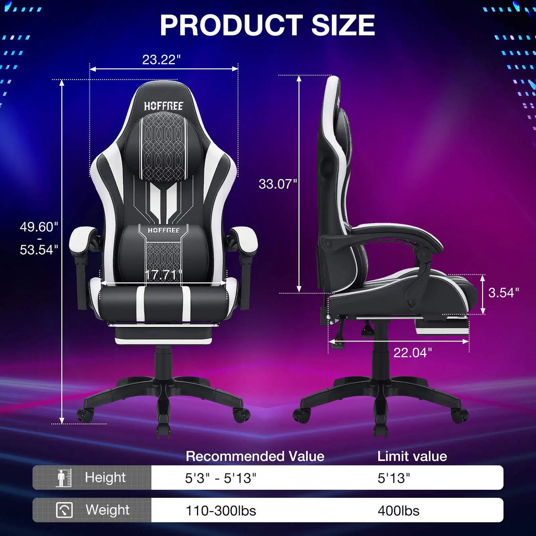 Gaming Chair Office Chair Ergonomic Bluetooth Speaker LED Lights Massage  Adjustable Height Armrests Headrest Lumbar Support