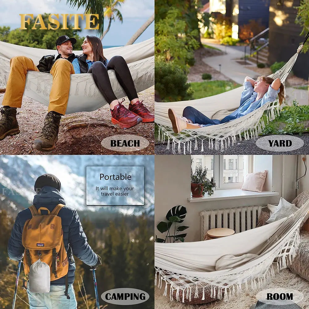 ins Style 2 Person Hammock Boho Large Macrame Fringe Double Deluxe Hammock Swing Net Chair Outdoor Indoor Hanging Deco