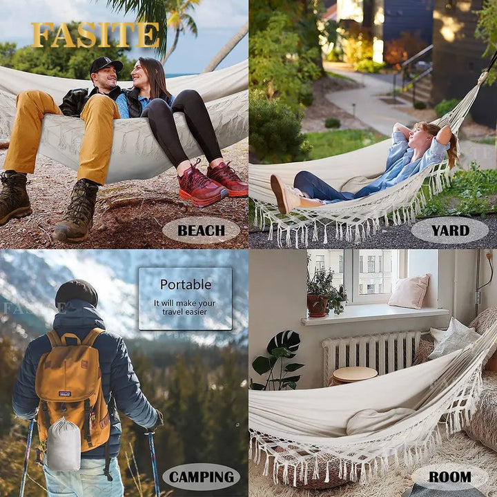ins Style 2 Person Hammock Boho Large Macrame Fringe Double Deluxe Hammock Swing Net Chair Outdoor Indoor Hanging Deco